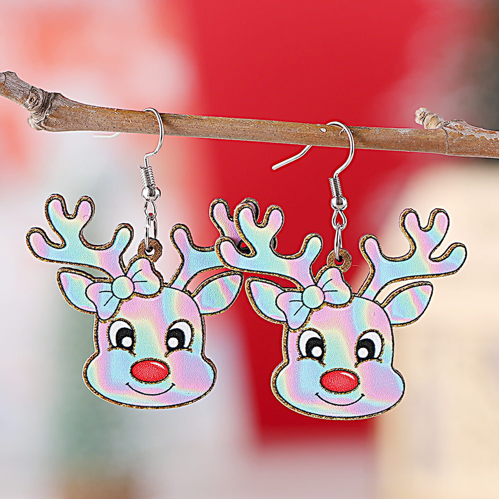 Wholesale Christmas Western Style  Elk Wooden Double-Sided Earrings